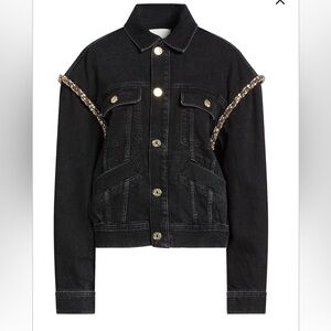 Sandro Paloma Embellished Faded Denim Jacket Black Sz 34